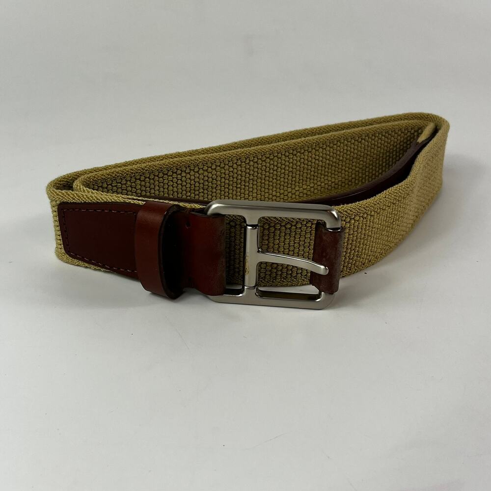 Lacoste Alligator Men's XL Belt Leather Woven Elastic Stretch Brown Tan Vintage